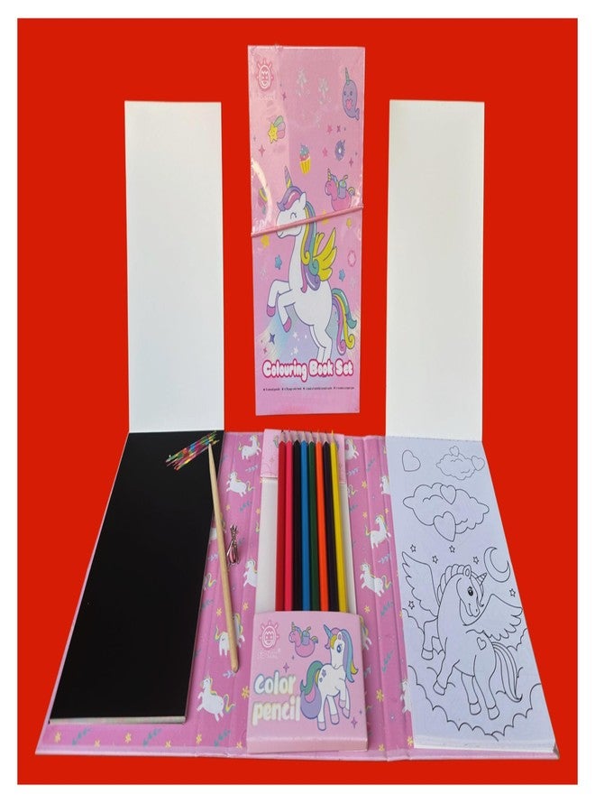 MSGH Coloring Book for with 30 Sheet, 8 Pencil Color,10 Scratch Sheet Art and Craft Drawing Color Book Set for 3+ Years Kids, Party Favor Return Gift for Kids (Drawing Sketch Set(uni)) - Image 1